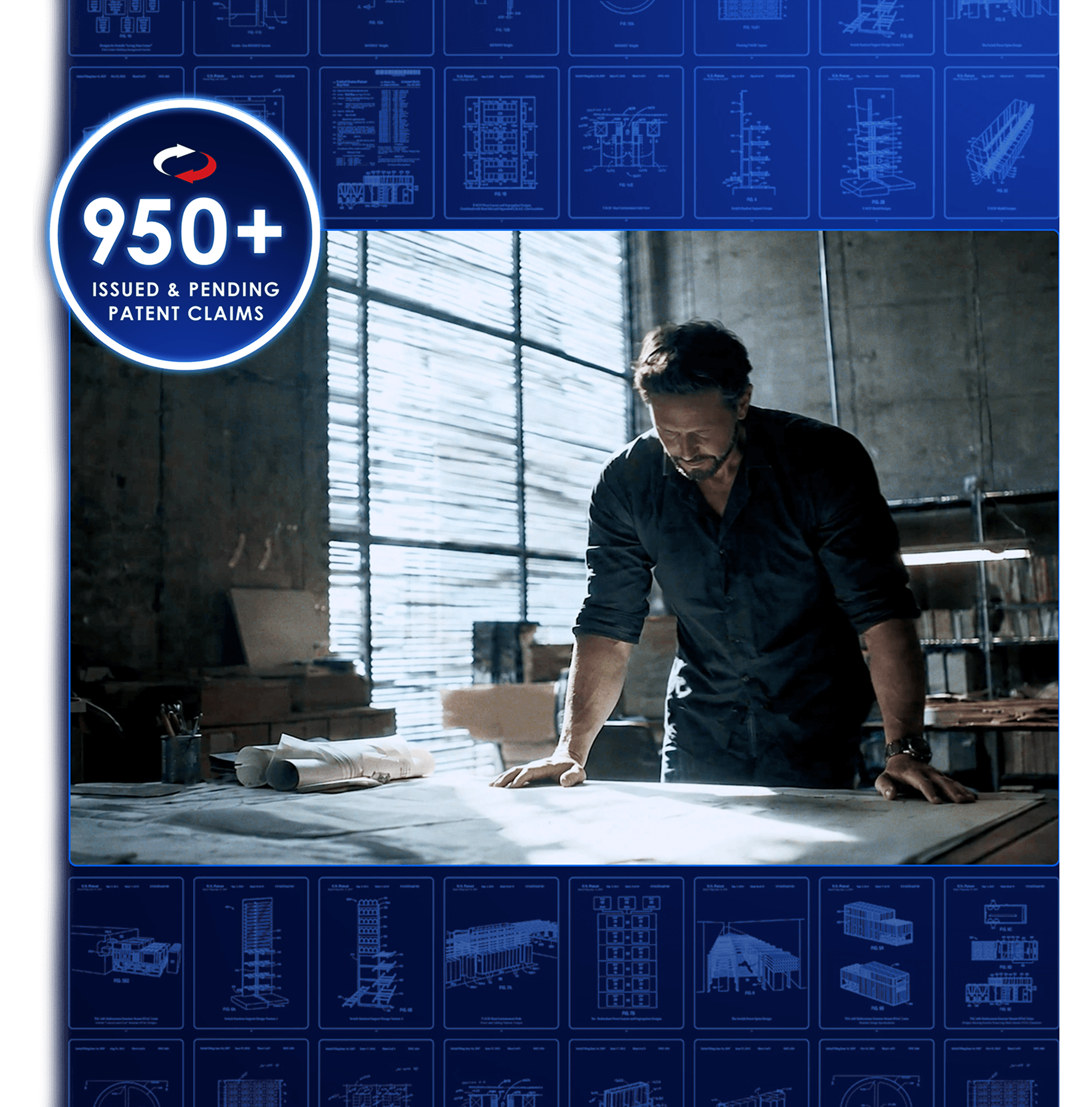 Rob Roy illustration standing over data center designs on table